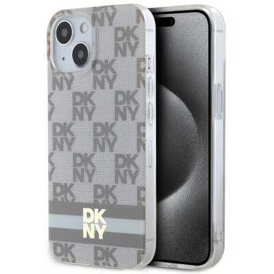 Oryginalne Etui IPHONE 15 PLUS / 14 PLUS DKNY Hardcase IML Checkered Mono Pattern & Printed Stripes MagSafe (DKHMP15MHCPTSE) beżowe