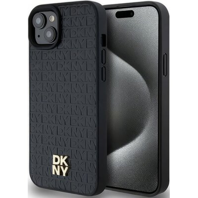 Oryginalne Etui IPHONE 15 PLUS / 14 PLUS DKNY Hardcase Leather Monogram Pattern Metal Logo MagSafe (DKHMP15MPSHRPSK) czarne