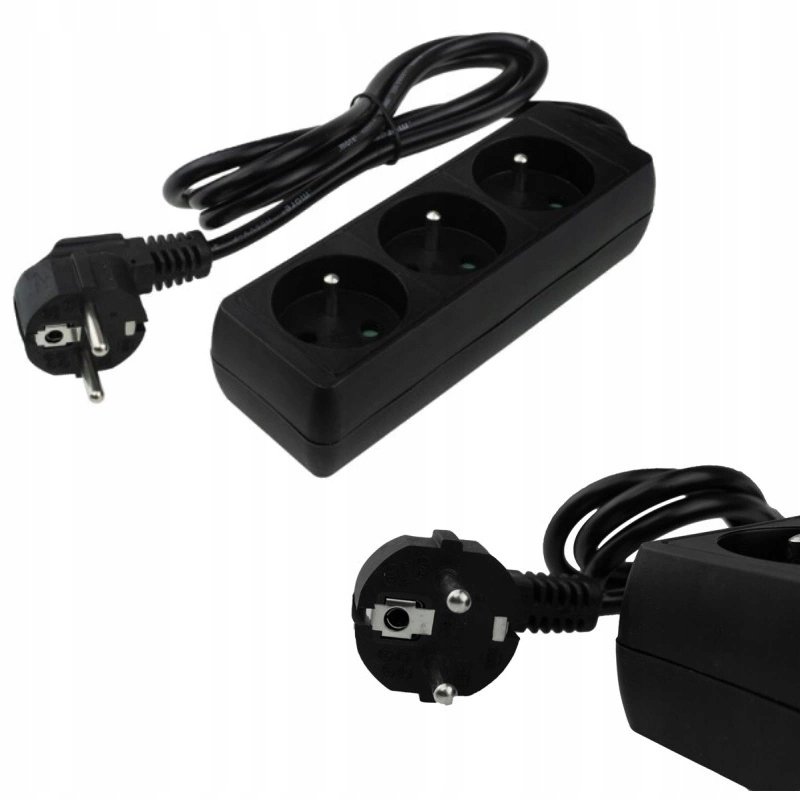 Przedłużacz Czarny Listwa Zasilająca 3 gniazda 1,5m Budowlany 3000W 13A