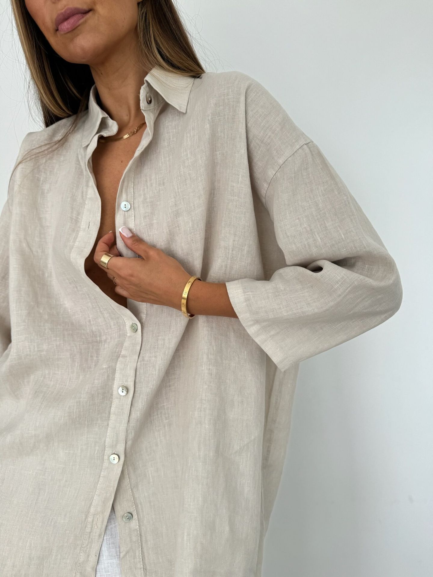 LNIANA KOSZULA OVERSIZE SAND - WŁOCHY