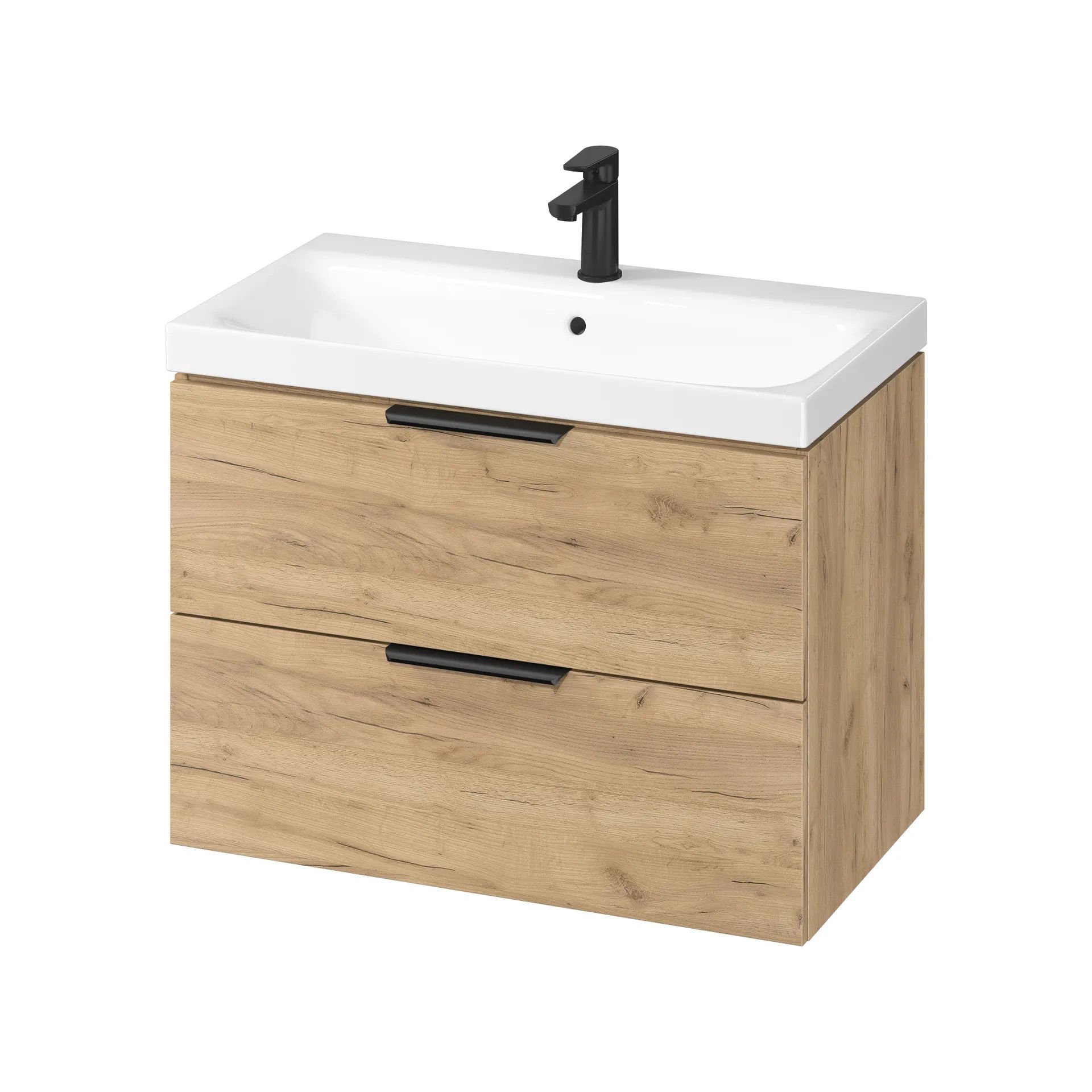 Szafka łazienkowa z umywalką Senti Costa 80 cm jasne drewno/ biały połysk