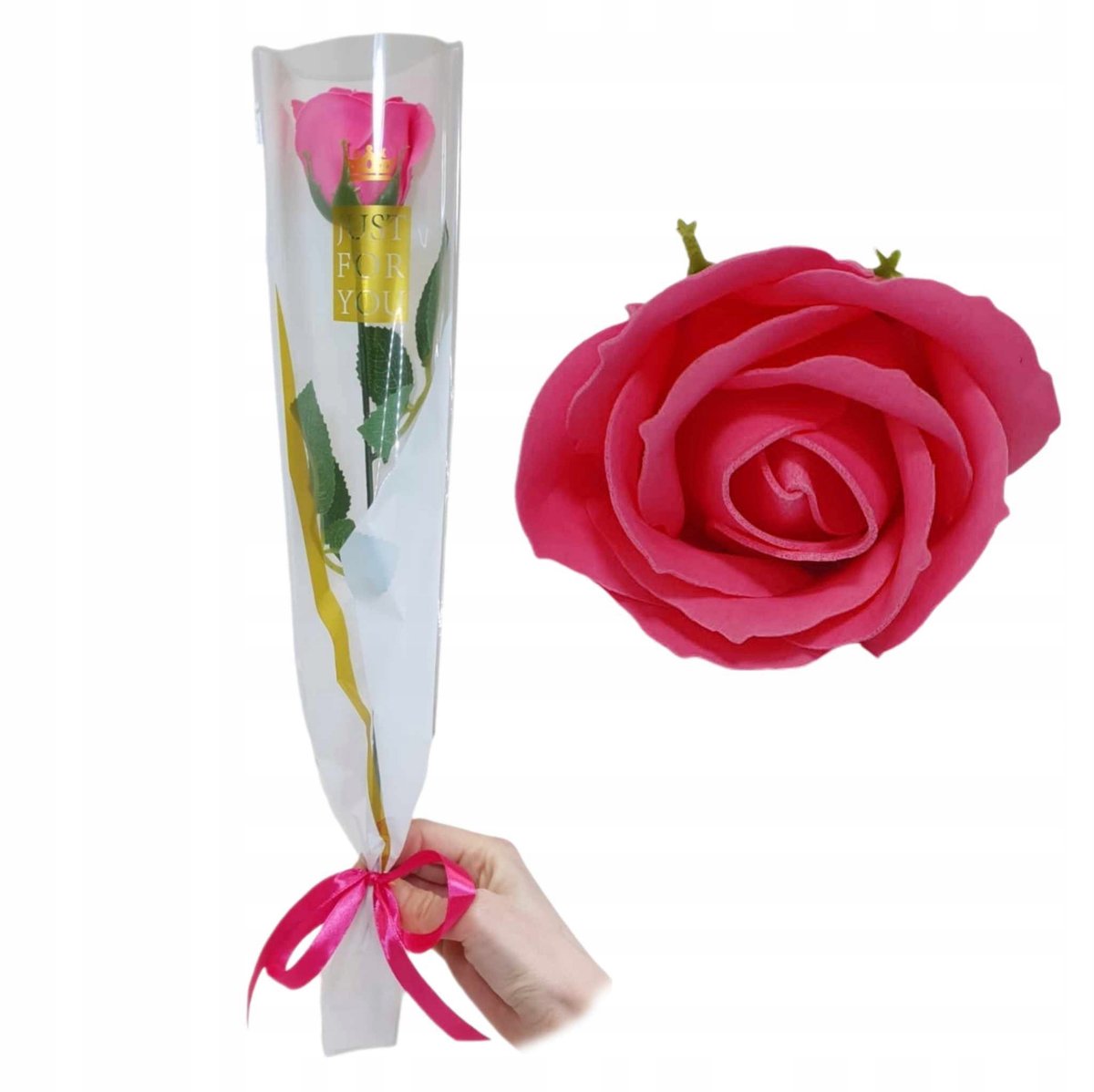 Bukiet róża mydlana jak żywa 43 cm różowa flower box PREZENT