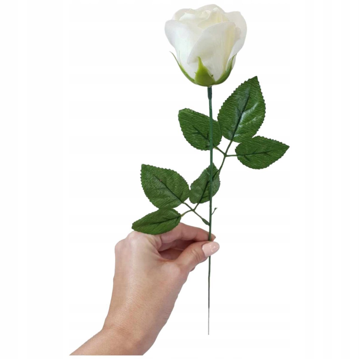 Bukiet róża mydlana na łodydze 47 cm biała wieczna róża realistyczna