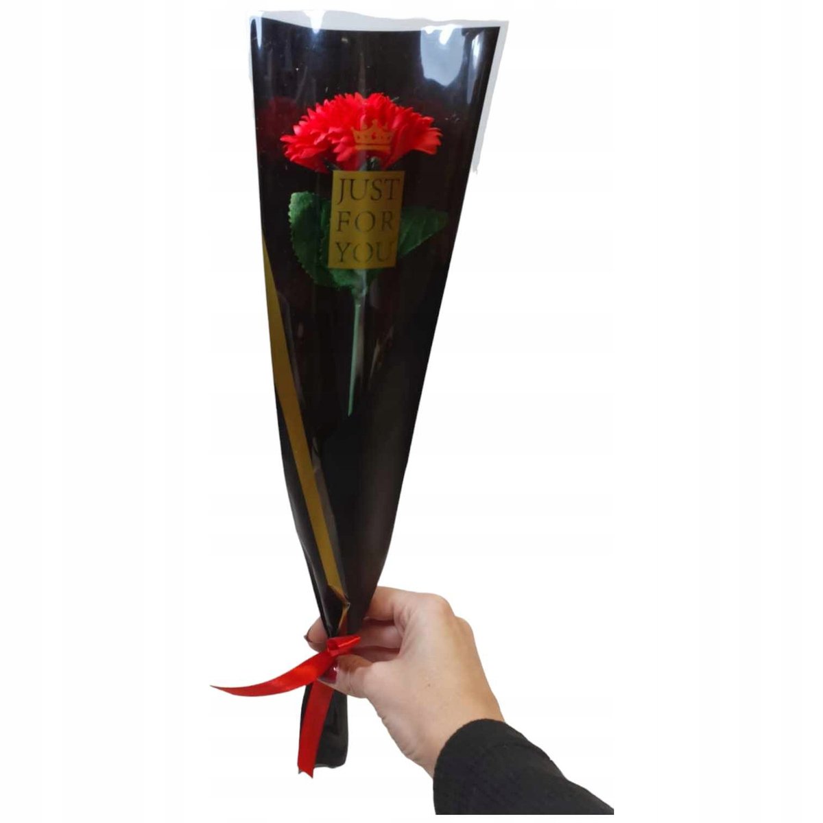Bukiet goździk mydlany jak żywy 40 cm czerwony flower box elegancki PREZENT