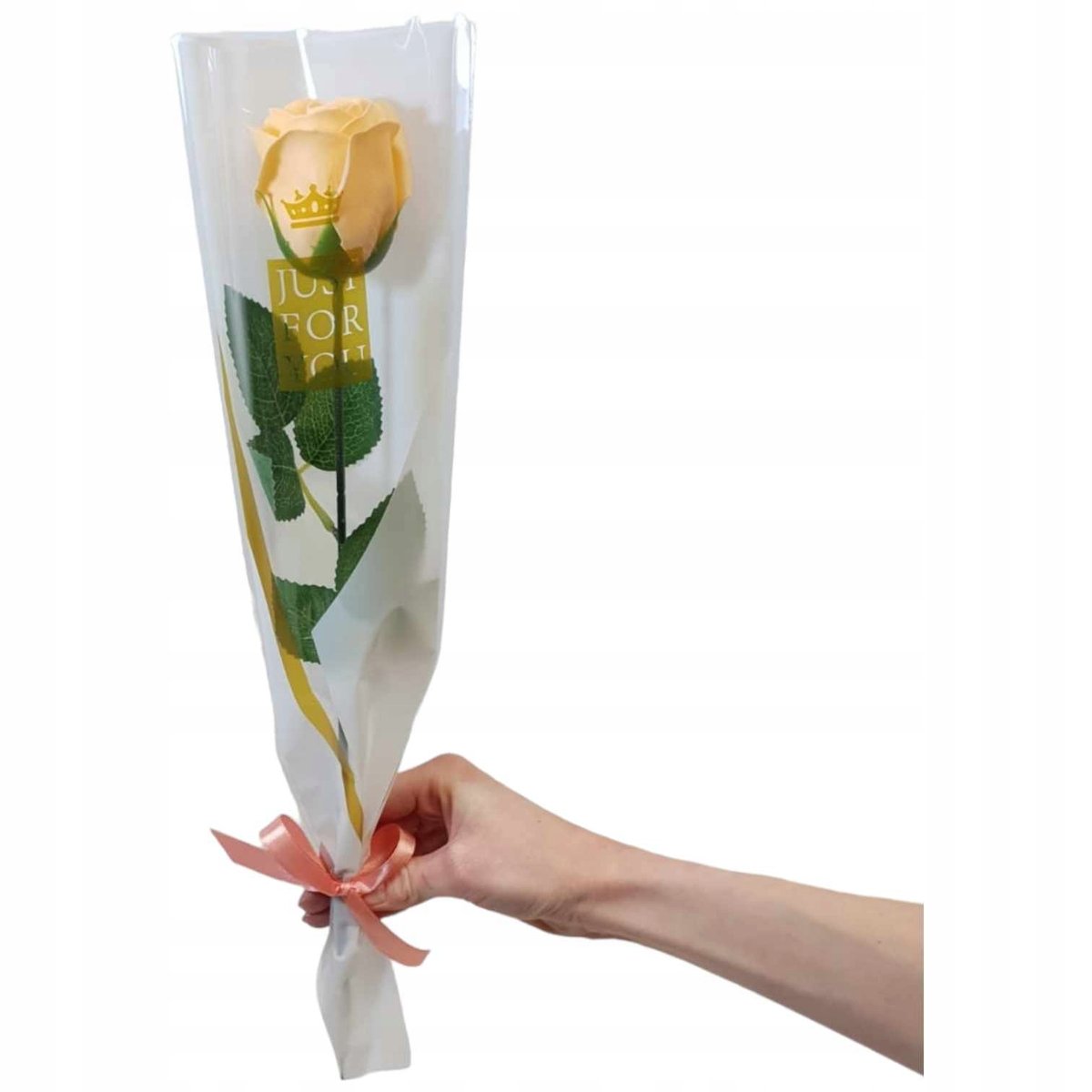 Bukiet róża mydlana jak żywa 43 cm brzoskwiniowa PREZENT zakończenie roku