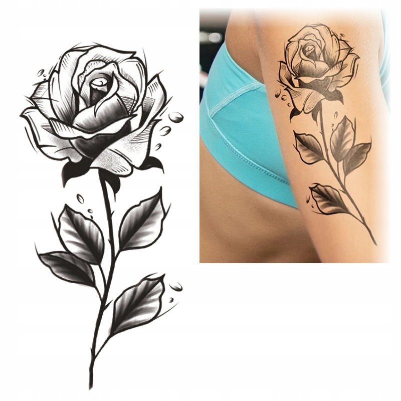 TATUAŻ ZMYWALNY TYMCZASOWY WODNY DAMSKI - POJEDYNCZA RÓŻA
