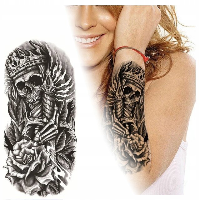TATUAŻ ZMYWALNY TYMCZASOWY WODNY - KRÓL ŚMIERCI Z KORONĄ I MIECZEM