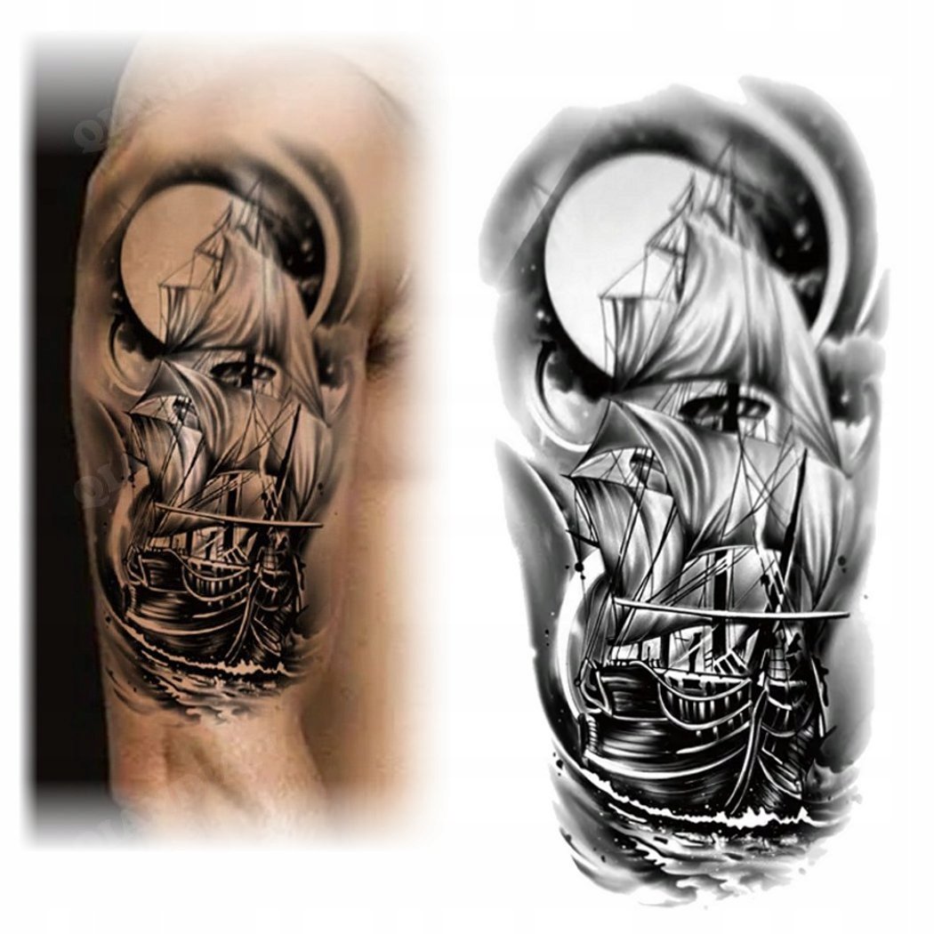 TATUAŻ ZMYWALNY TYMCZASOWY WODNY - STATEK / KSIĘŻYC