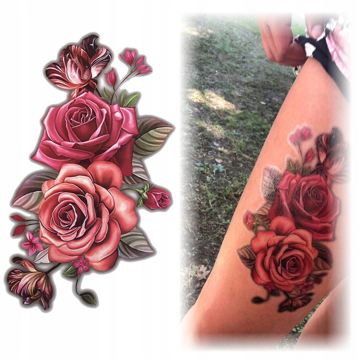 TATUAŻ ZMYWALNY TYMCZASOWY WODNY DAMSKI - CZERWONE RÓŻE