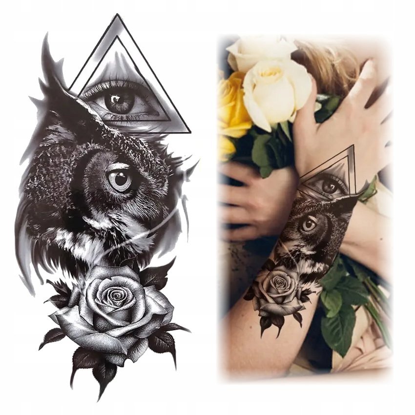 TATUAŻ ZMYWALNY TYMCZASOWY WODNY - OKO / MROCZNA SOWA / RÓŻA
