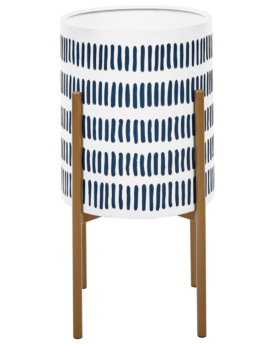 Doniczka na stojaku metalowa 31 x 31 x 58 cm biało-niebieska NEMOROSA