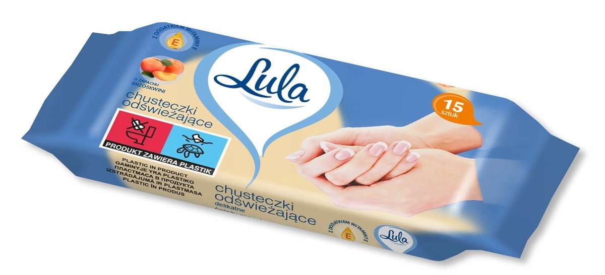Chusteczki Odświeżające Delikatne Z Wit. E O Zapachu Brzoskwini 15 Szt. Lula