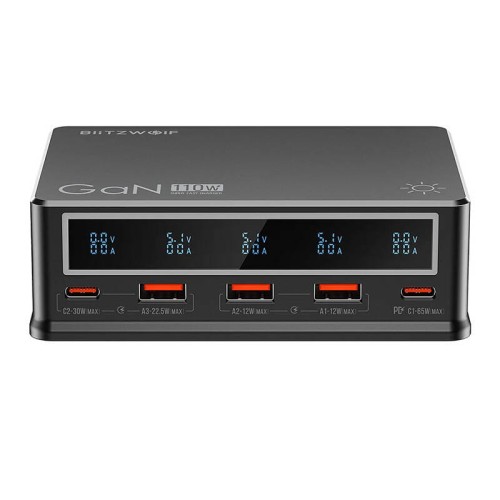 Ładowarka sieciowa Blitzwolf BW-i9 110W PD 3xUSB-A, 2xUSB-C (czarna)