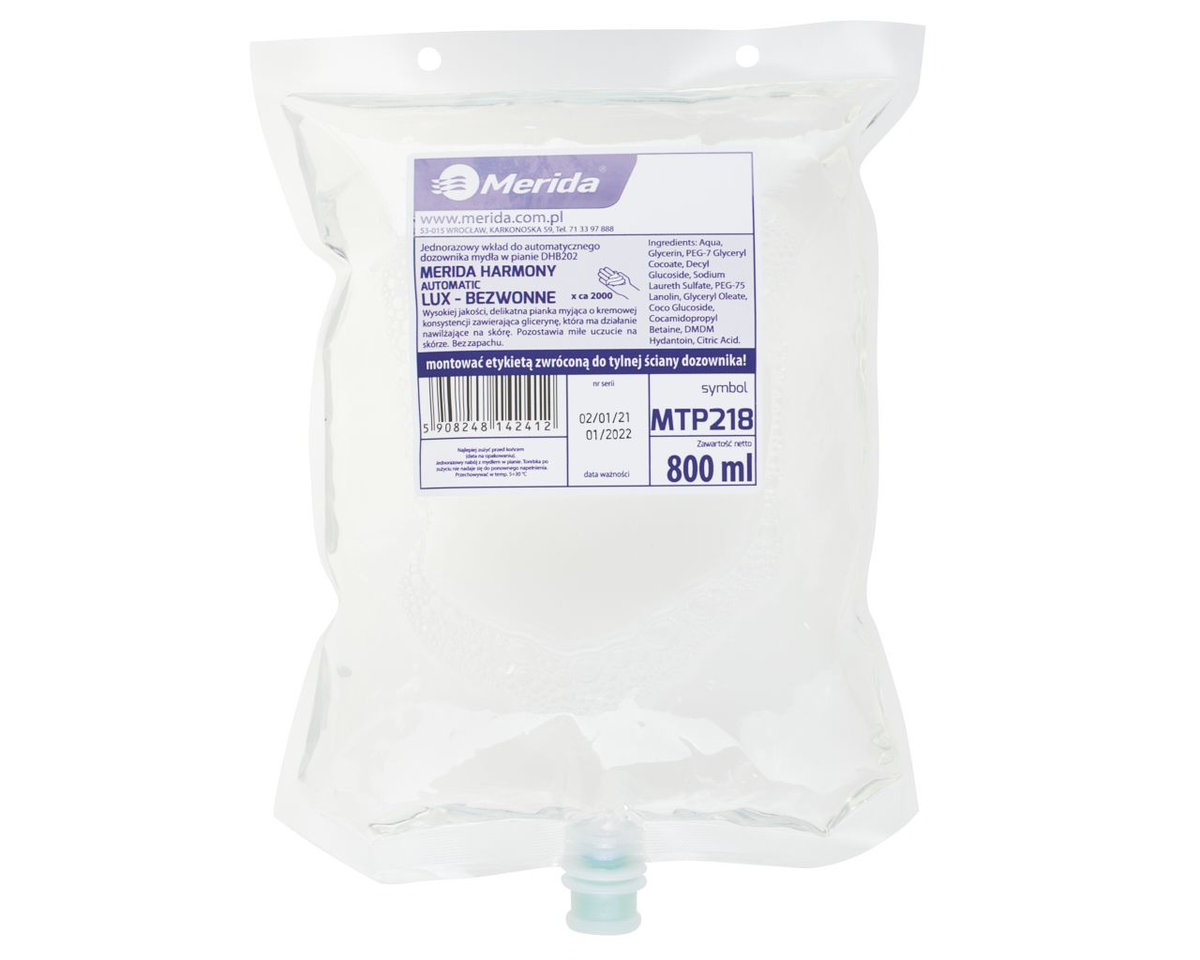 Merida MTP218 Mydło w pianie HARMONY AUTOMATIC LUX BEZWONNE, jednorazowy wkład 800 ml, bez zapachu