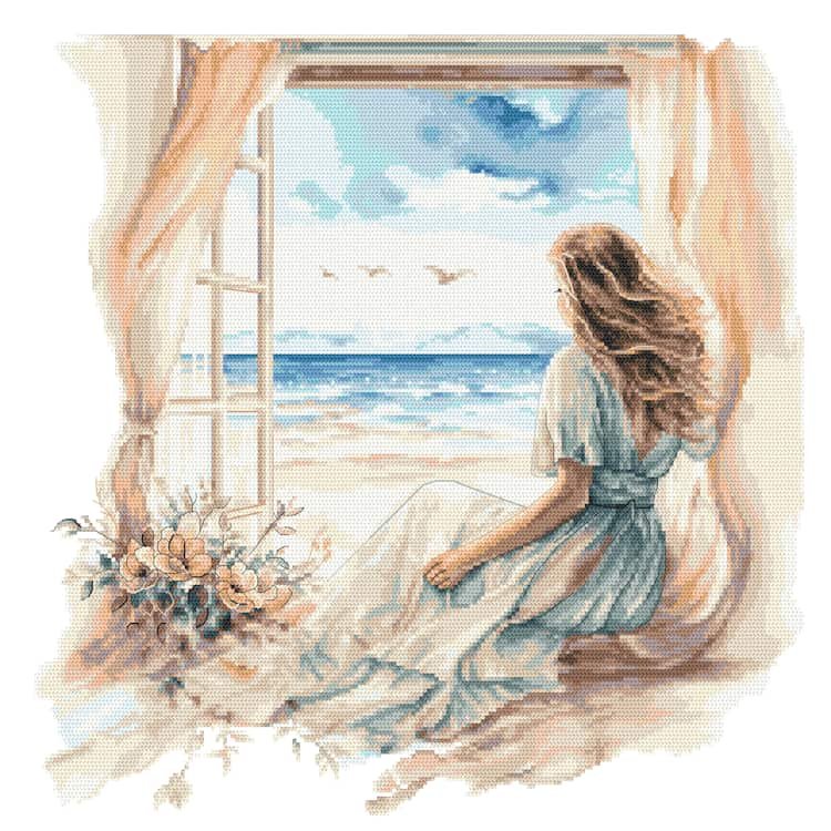 Haft krzyżykowy - Zestaw do haftu - Kobieta w oknie I
