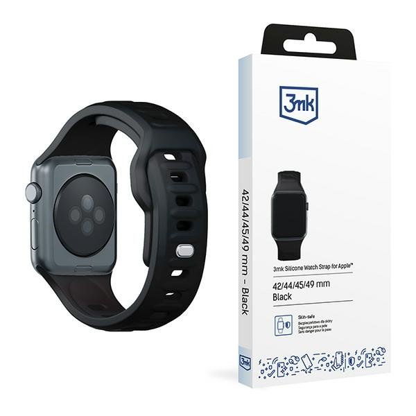 3MK Silicone Watch Strap czarny/black silikonowy gumowy pasek dla Apple Watch 1/2/3/4/5/6/7/8/9/SE/Ultra/Ultra2 42/44/45/49mm