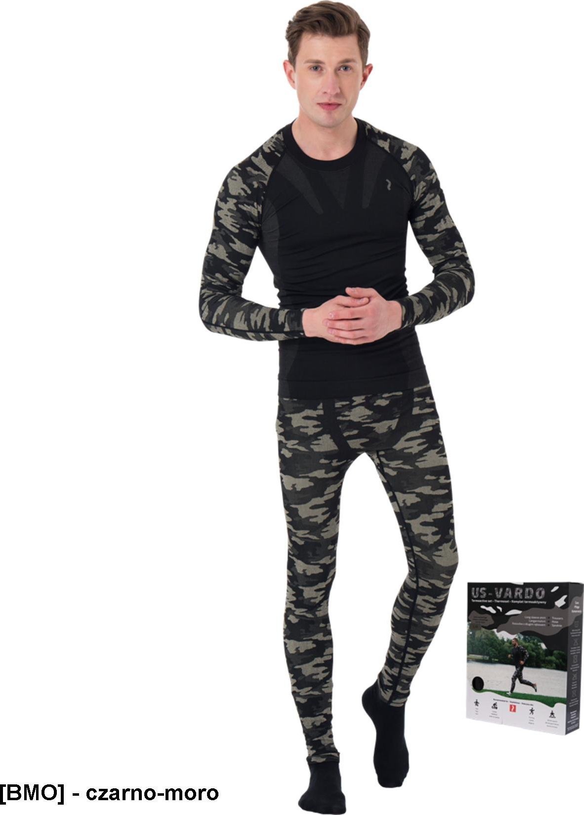 R.E.I.S. US-VARDO - męska bielizna termoaktywna, dodatkowa izolacja przed zimnem, zestaw koszulka z kalesonami, 51% poliester, 34% nylon, 15% spandex S-M