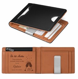 Smart portfel skórzany z grawerem w kolorze czarno-brązowym dla niego syna na 18 urodziny