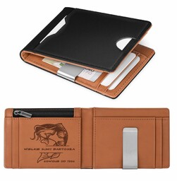 Smart portfel skórzany z grawerem w kolorze czarno-brązowym dla wędkarza na urodziny