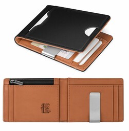 Smart portfel skórzany z grawerowanym inicjałem w kolorze czarno-brązowym dla gentlemana