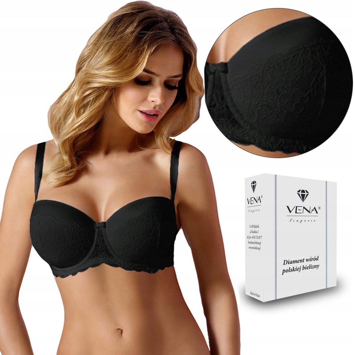 Biustonosz Bardotka Vena Vb-235 Czarny Koronka 75E