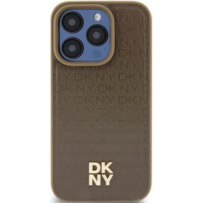 Oryginalne Etui IPHONE 15 PLUS / 14 PLUS DKNY Hardcase Leather Pattern Metal Logo MagSafe (DKHMP15MPSHRPSW) brązowe