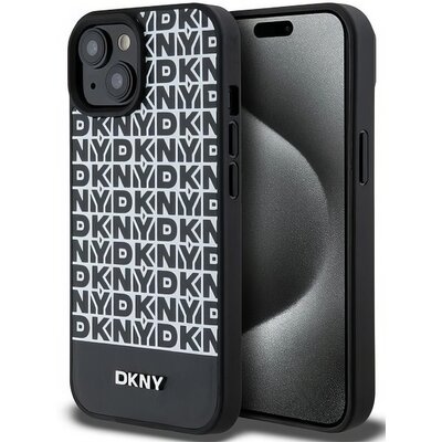 Oryginalne Etui IPHONE 13 / 14 / 15 DKNY Hardcase Leather Printed Pattern Metal Logo MagSafe (DKHMP15SPSOSPK) czarne