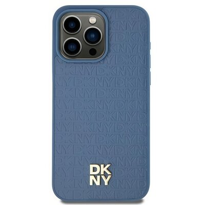 Oryginalne Etui IPHONE 13 / 14 / 15 DKNY Hardcase Leather Pattern Metal Logo MagSafe (DKHMP15SPSHRPSB) niebieskie