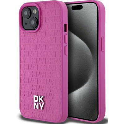 Oryginalne Etui IPHONE 13 / 14 / 15 DKNY Hardcase Leather Pattern Metal Logo MagSafe (DKHMP15SPSHRPSP) różowe