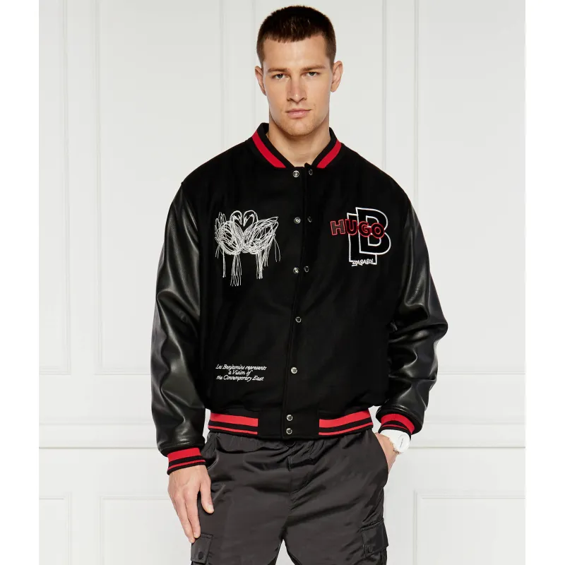 HUGO Kurtka bomber Oguz HUGO X LES BENJAMINS | Regular Fit | z dodatkiem skóry