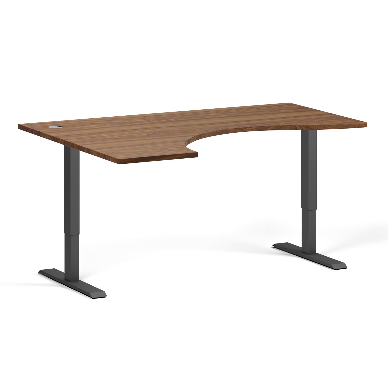 Stół z regulacją wysokości, 1 silnik, 745 - 1235 mm, ergonomiczny L/P, blat 1600 x 1200 mm, podstawa czarna, orzech