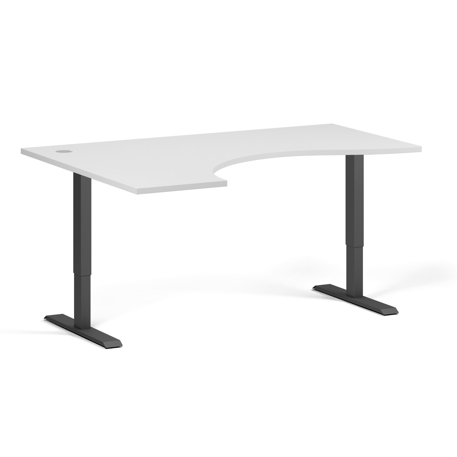 Stół z regulacją wysokości, 1 silnik, 745 - 1235 mm, ergonomiczny L/P, blat 1600 x 1200 mm, podstawa czarna, biały