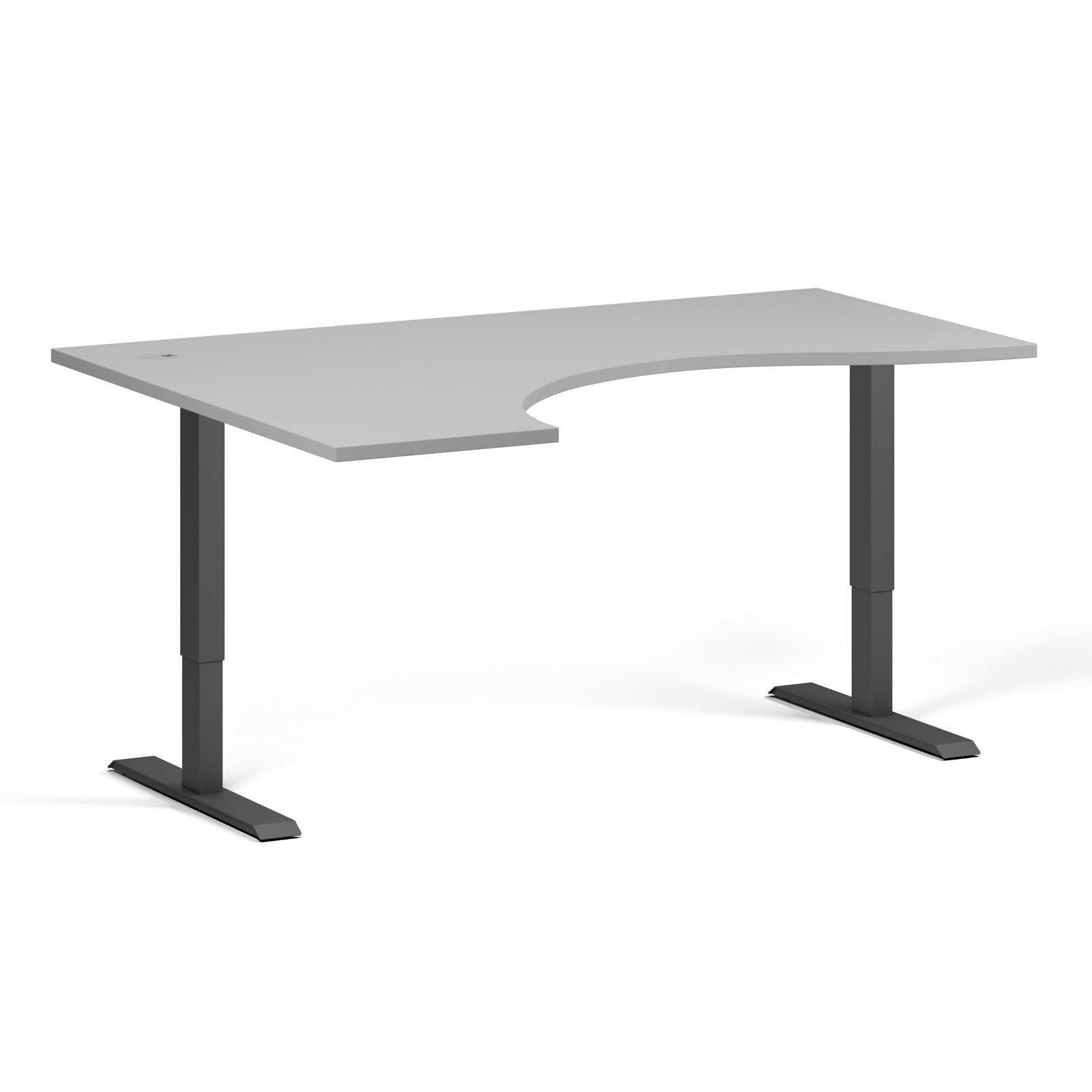 Stół z regulacją wysokości, 1 silnik, 745 - 1235 mm, ergonomiczny L/P, blat 1600 x 1200 mm, podstawa czarna, szary