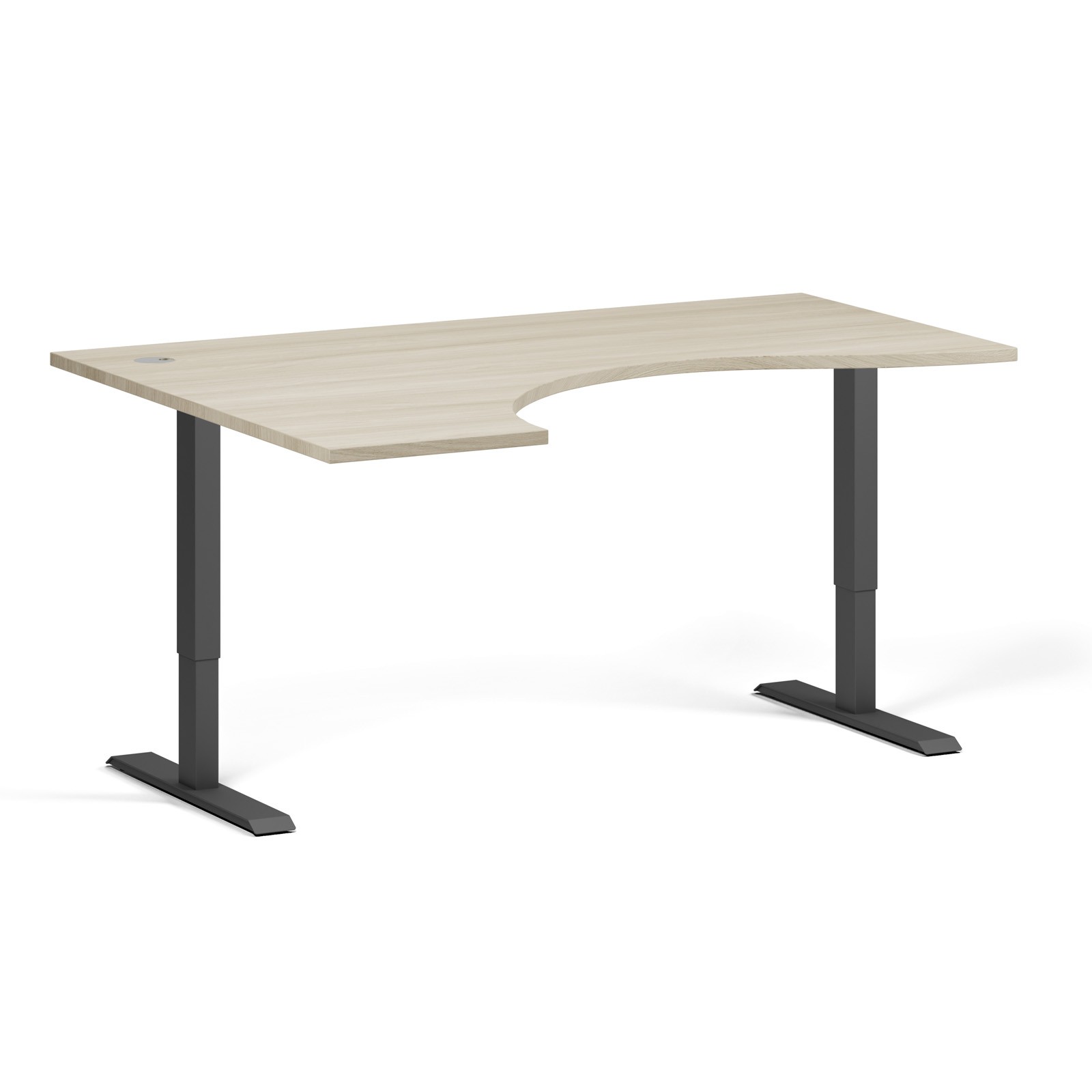 Stół z regulacją wysokości, 1 silnik, 745 - 1235 mm, ergonomiczny L/P, blat 1600 x 1200 mm, podstawa czarna, dąb naturalny