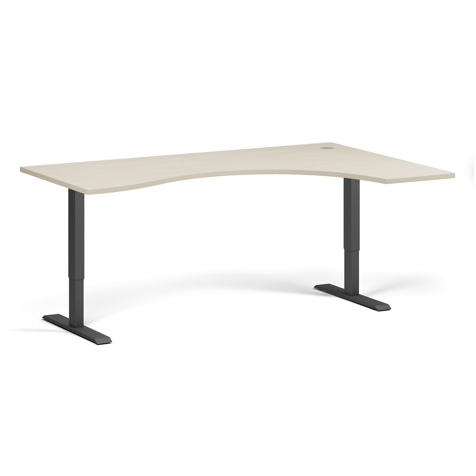 Stół z regulacją wysokości, 1 silnik, 745 - 1235 mm, ergonomiczny L/P, blat 1800 x 1200 mm, podstawa czarna, brzoza