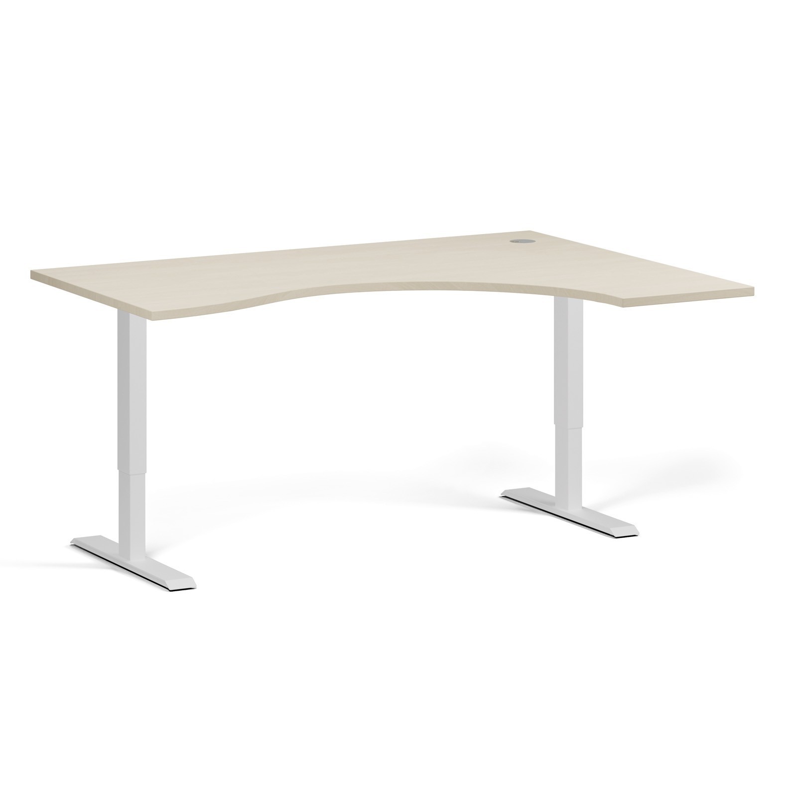 Stół z regulacją wysokości, 1 silnik, 745 - 1235 mm, ergonomiczny L/P, blat 1600 x 1200 mm, podstawa biała, brzoza