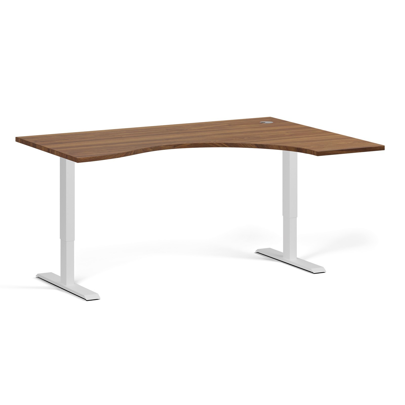 Stół z regulacją wysokości, 1 silnik, 745 - 1235 mm, ergonomiczny L/P, blat 1600 x 1200 mm, podstawa biała, orzech