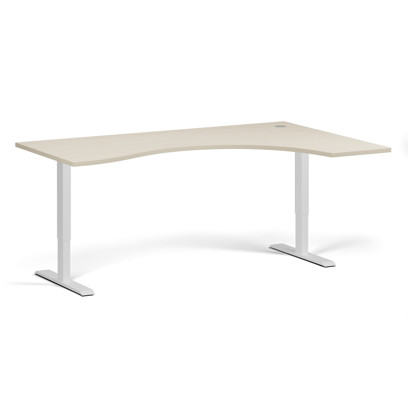 Stół z regulacją wysokości, 1 silnik, 745 - 1235 mm, ergonomiczny L/P, blat 1800 x 1200 mm, podstawa biała, brzoza