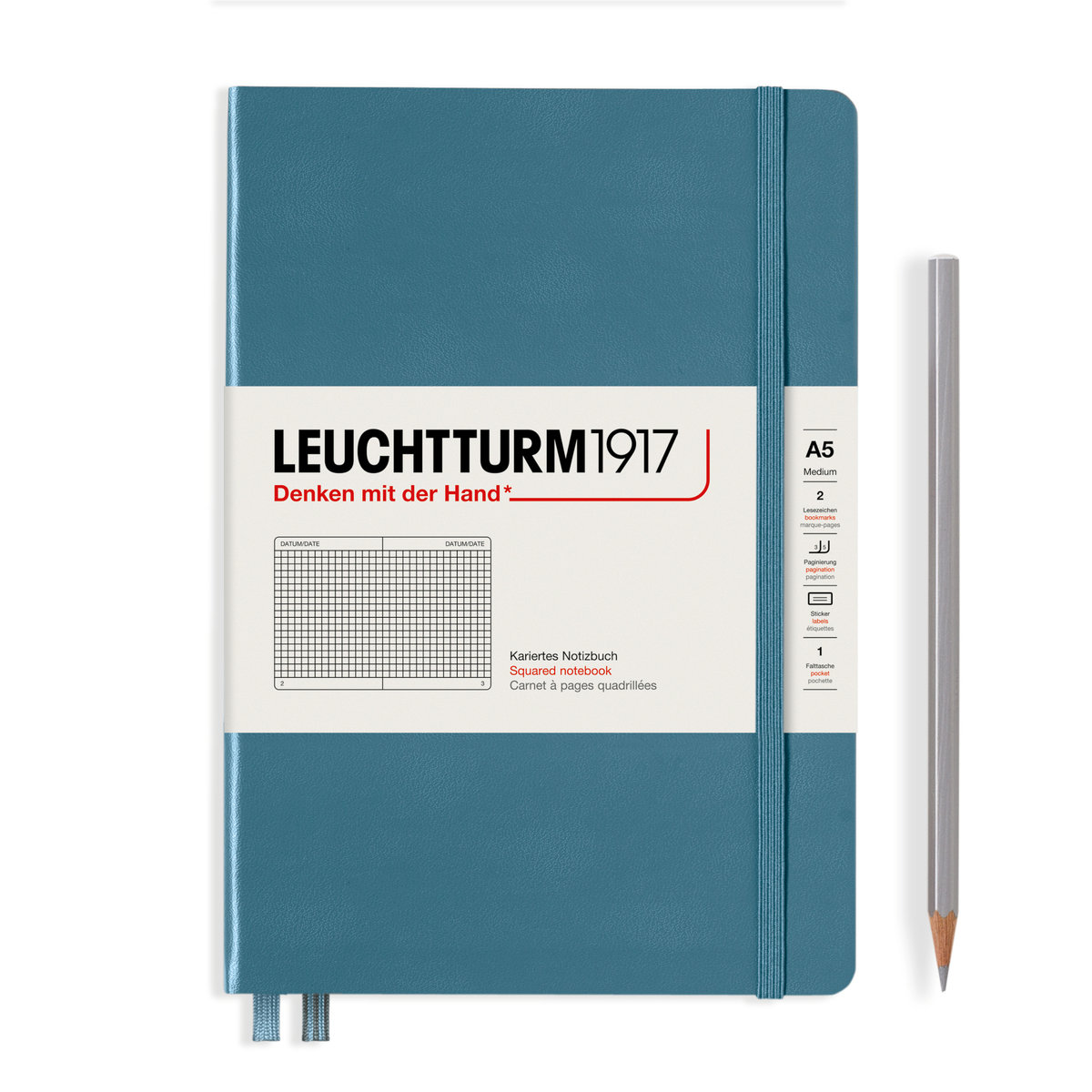 Notatnik Leuchtturm1917 Medium, notatnik w kratkę, A5, Rising Colours Stone Blue