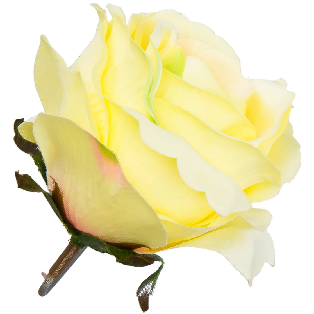 [w04196] Róża główka 9cm pastelowożółta cieniowana róż zieleń