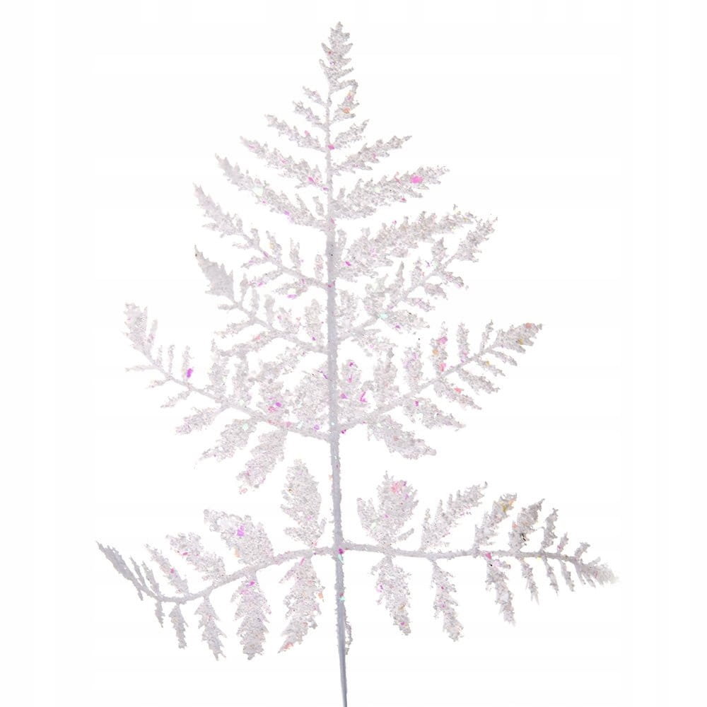 [6801115] Gałązka brokatowa paproć drobna 35cm biała