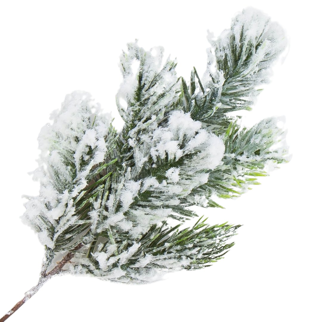 [680650] Gałązka świerku duża zielona ośnieżona brokatowa 30cm
