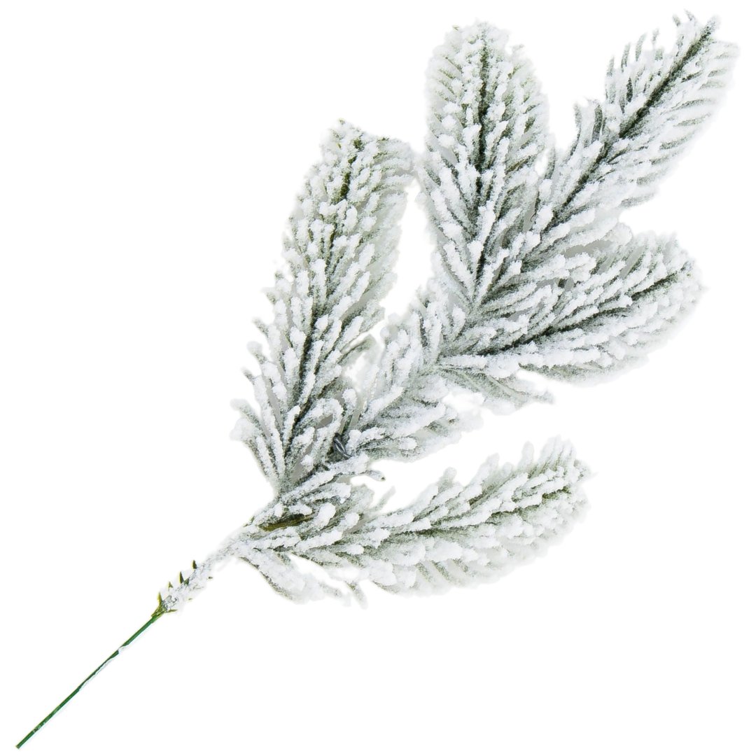 [6801009] Gałązka ozdobna świerk zielona ośnieżona 31cm