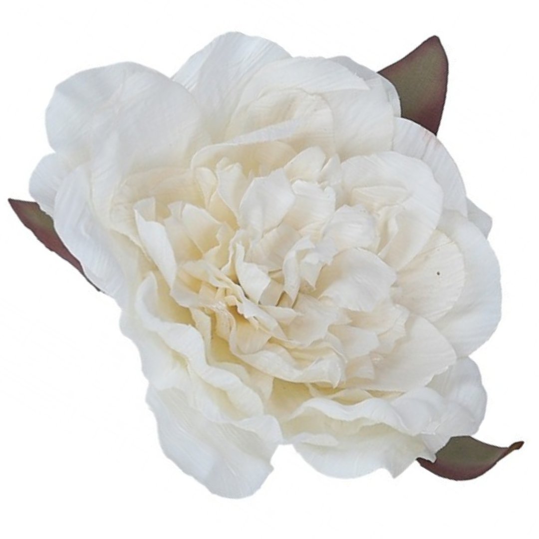 [w04106] Róża kameliowa główka 10cm z listkami kremowa