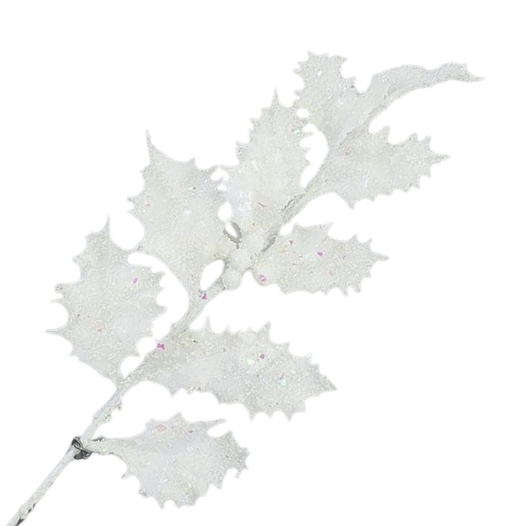 [680639] Gałązka duża ostrokrzew ośnieżony brokatowy biały