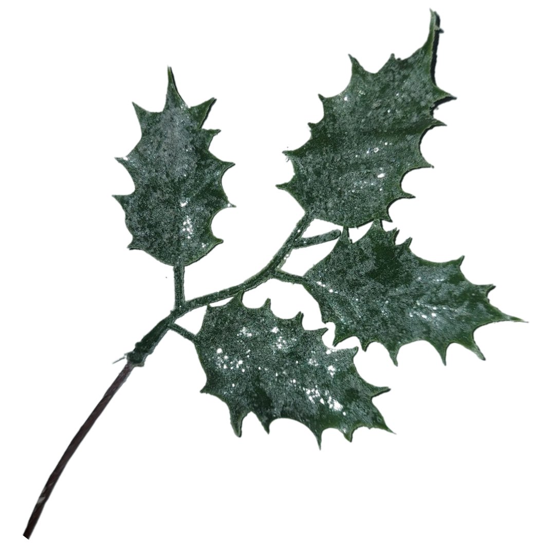 [680520] Gałązka ozdobna ostrokrzew ośnieżony brokatowy