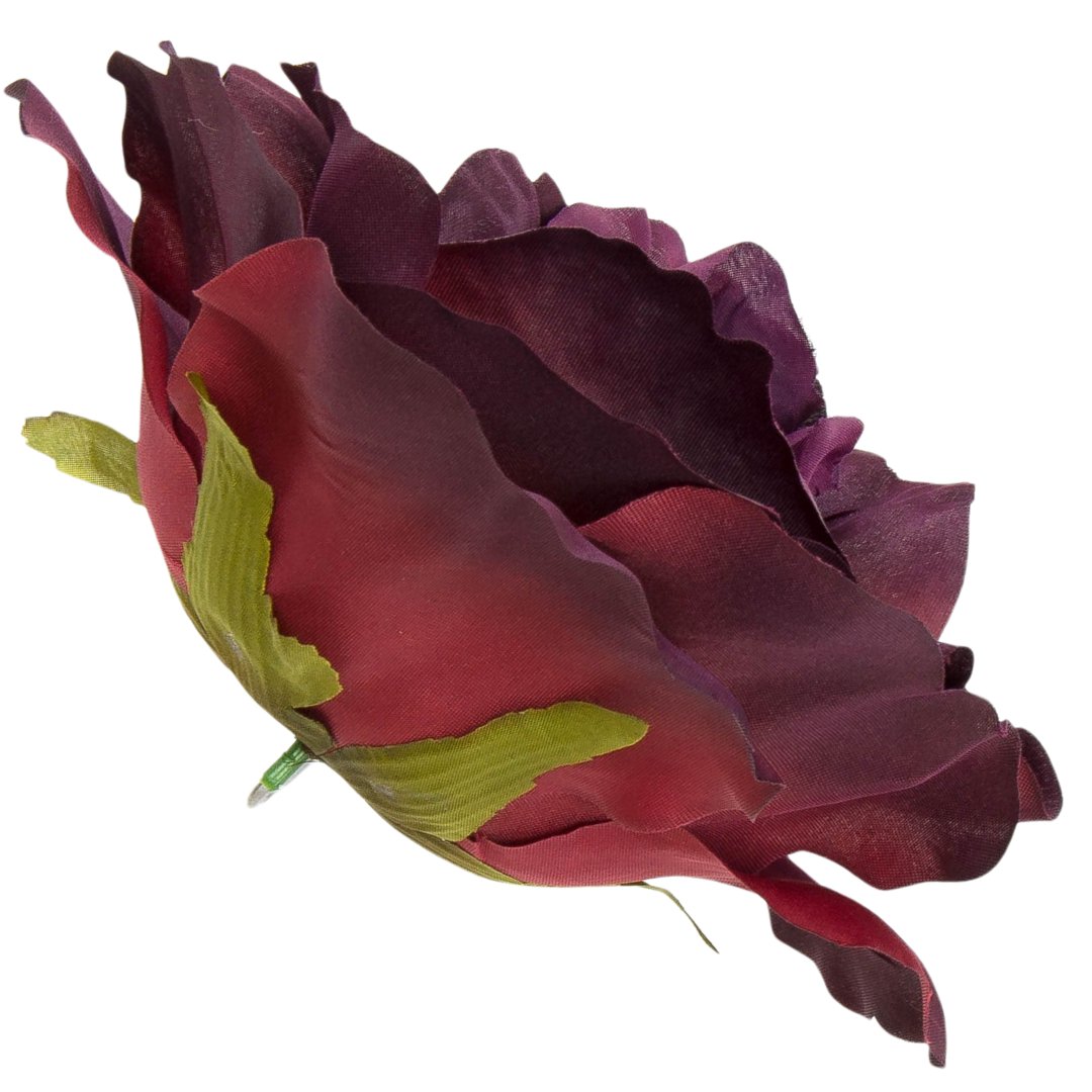 [w0582] Główka kwiatowa róża duża 20cm bakłażanowo-bordowa
