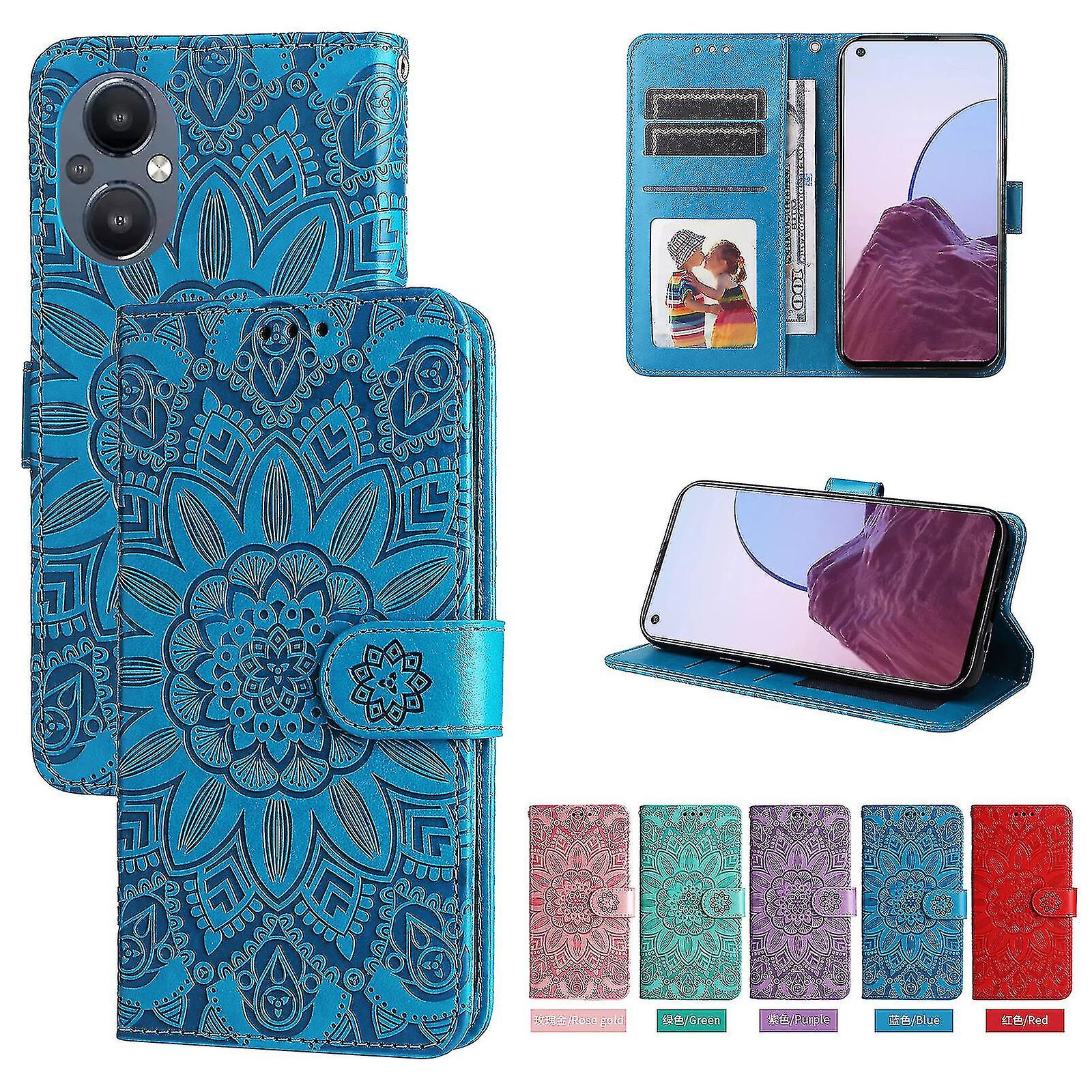 Kompatybilny z etui Oppo Reno 8 Lite, magnetycznym portfelem z klapką z wytłaczanym etui z etui na karty do Oppo Reno 8 Lite_A05 Niebieski