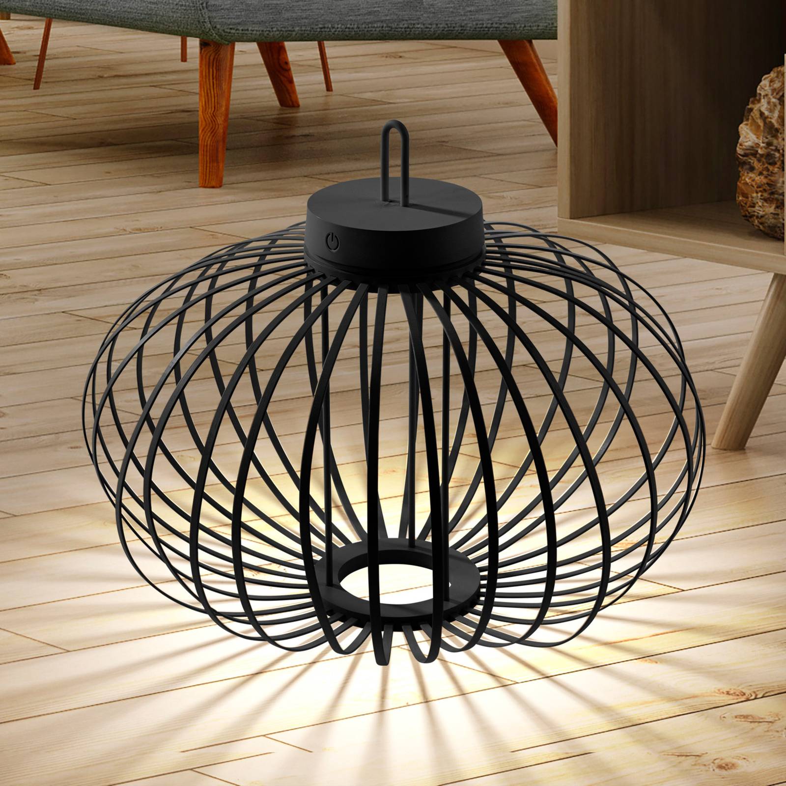 JUST LIGHT. Akuba lampa stołowa LED czarna bambus 37 cm