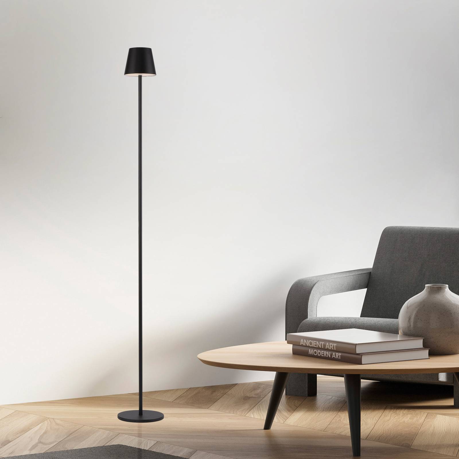 JUST LIGHT. Euria lampa stojąca LED z akumulatorem, czarna, żelazo, IP54